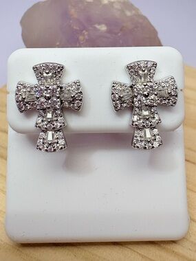 Sterling Silver Moissanite Cross Earrings